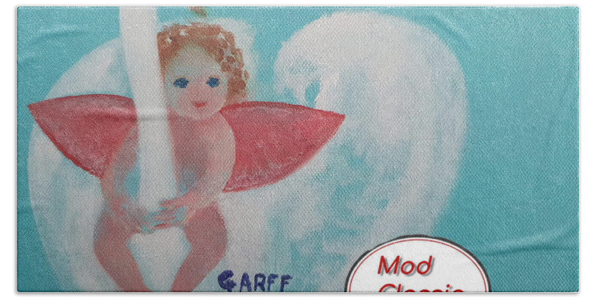 Cupid Hand Towel featuring the painting Amorino with Swan ModClassic Art by Enrico Garff