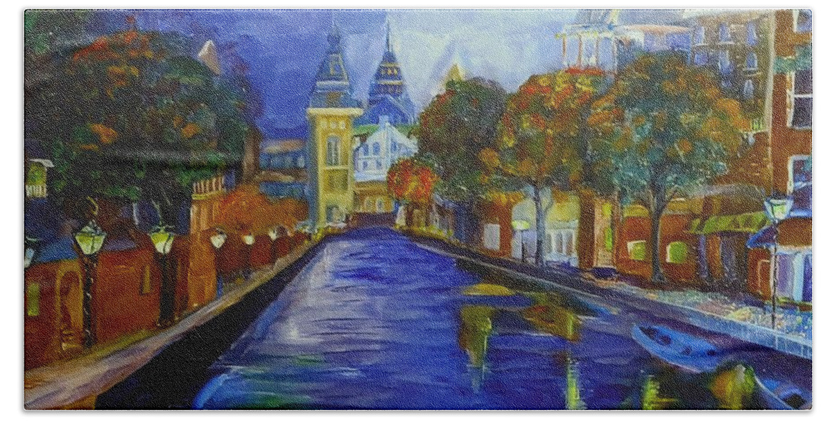 Amsterdam Bath Towel featuring the painting Amsterdam Painting by Lisa Kaiser