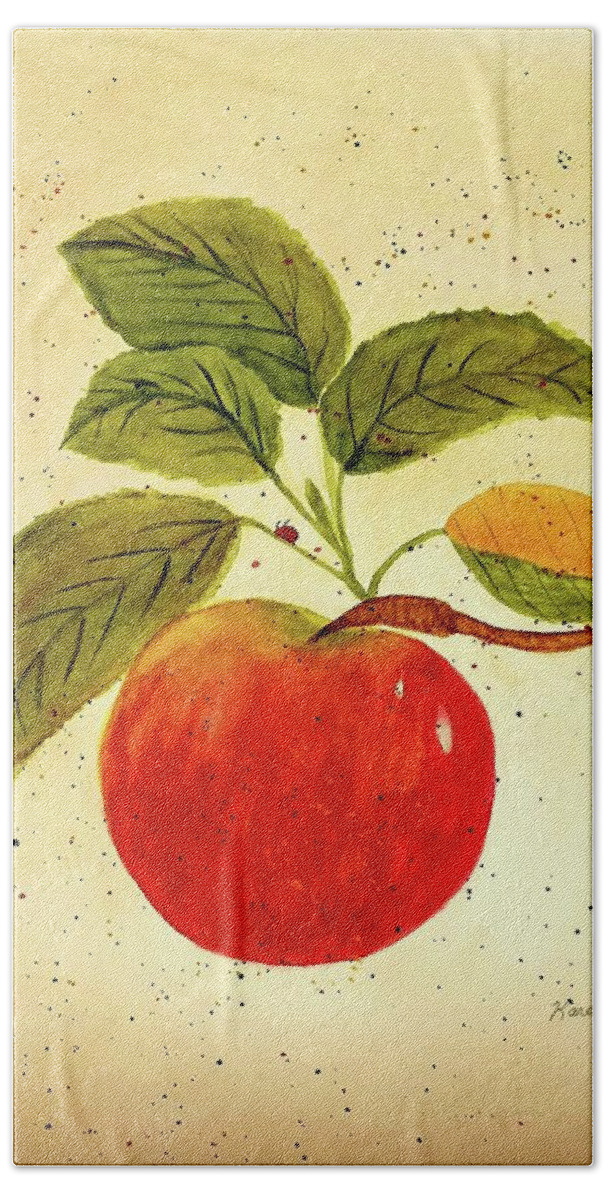 Apple Bath Towel featuring the painting An Apple A Day by Shady Lane Studios-Karen Howard