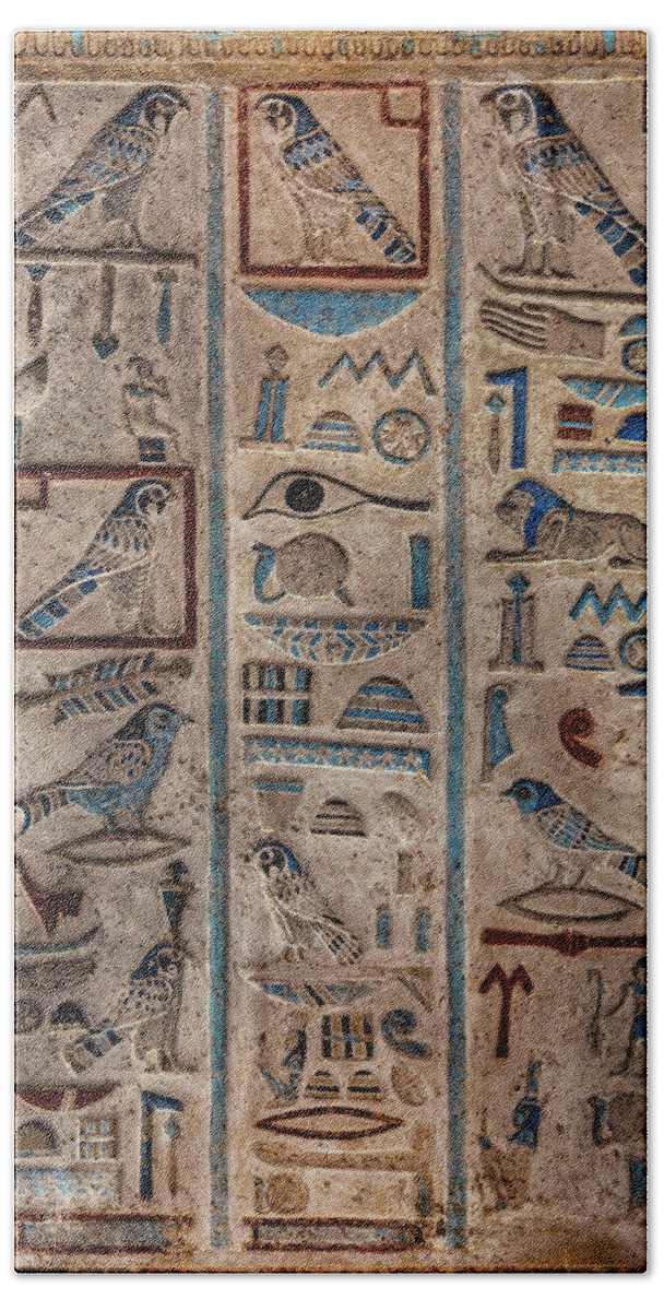 Egypt Bath Towel featuring the relief Ancient Egypt Color Hieroglyphics by Mikhail Kokhanchikov
