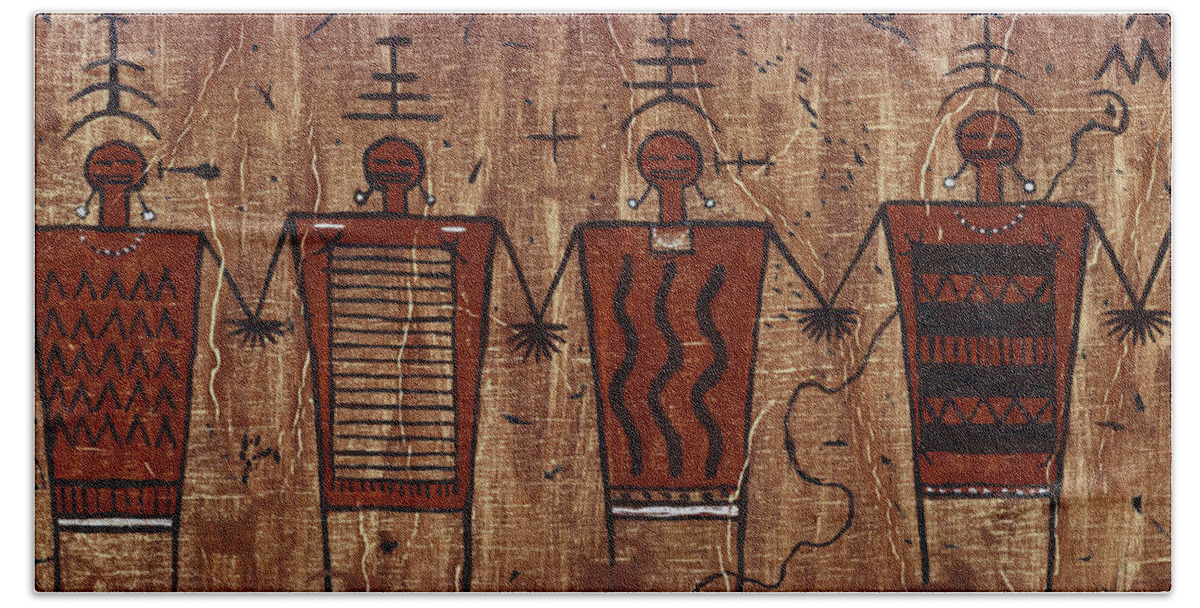 Pictographs Hand Towel featuring the painting Ancient Friends of The Four Corners by Doug Miller