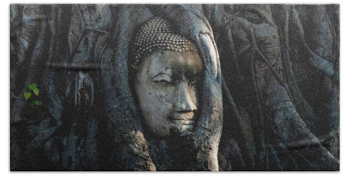 Buddha Bath Towel featuring the photograph The Fallen Kingdom - Buddha Statue, Wat Mahathat, Thailand by Earth And Spirit
