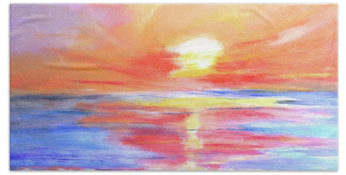 Sunset Hand Towel featuring the painting Anegada Sunset by Carlin Blahnik CarlinArtWatercolor