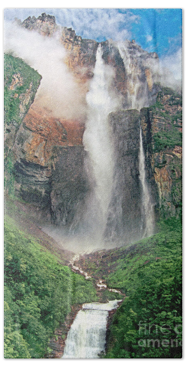 Angel Falls Hand Towel featuring the photograph Angel Falls in Venezuela by Dave Welling