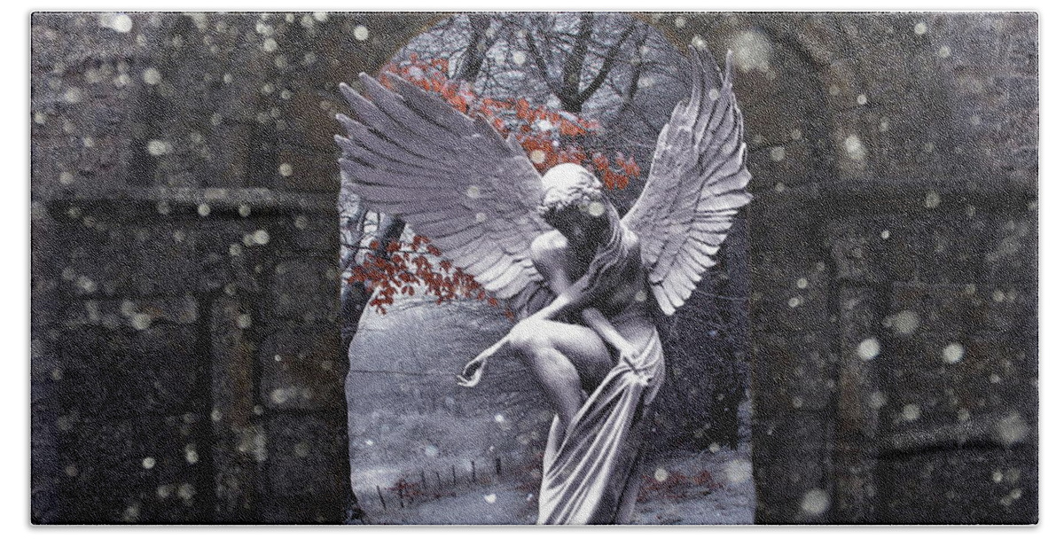 Angel Bath Towel featuring the photograph Angel in the Garden by Andrea Kollo