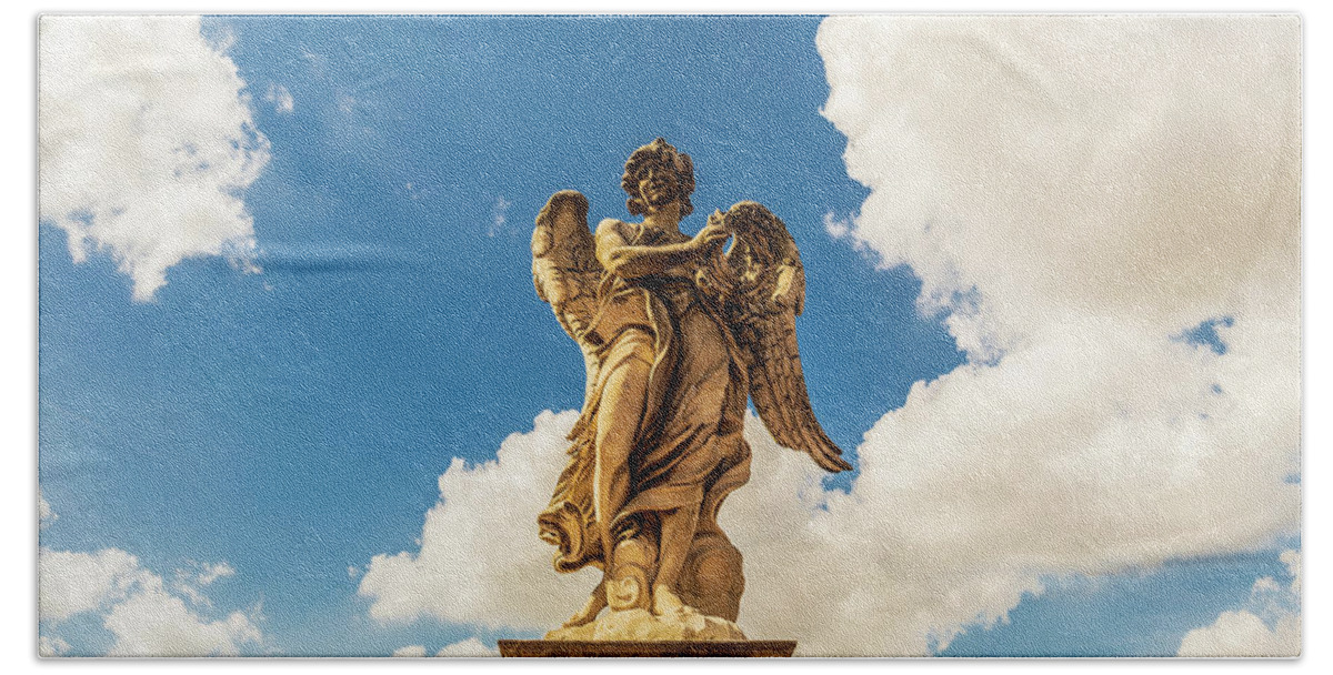 Ponte Sant'angelo Hand Towel featuring the photograph Angel with the Crown of Thorns by Fabiano Di Paolo