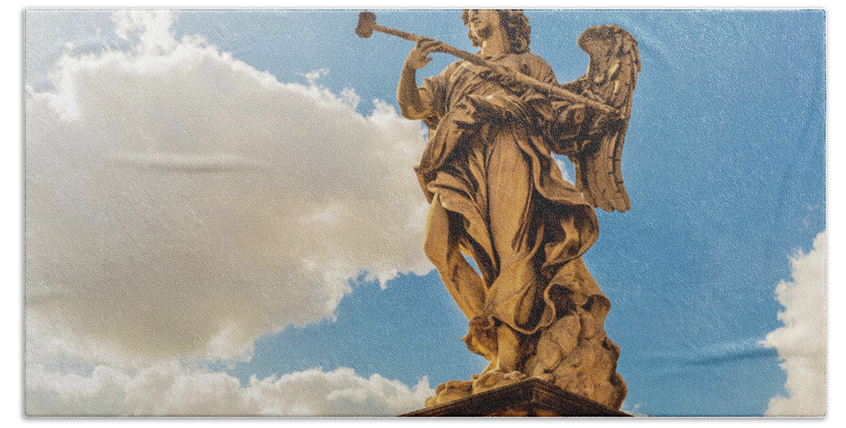 Ponte Sant'angelo Bath Towel featuring the photograph Angel with the Sponge by Fabiano Di Paolo