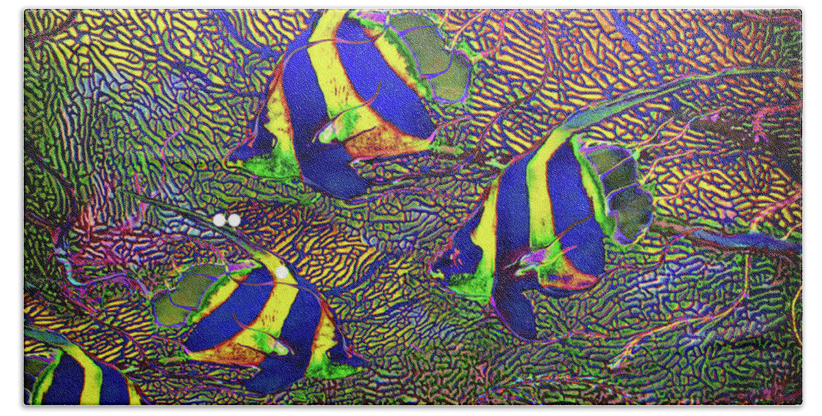 Angelfish Hand Towel featuring the digital art Angelfish Abstract by David McKinney