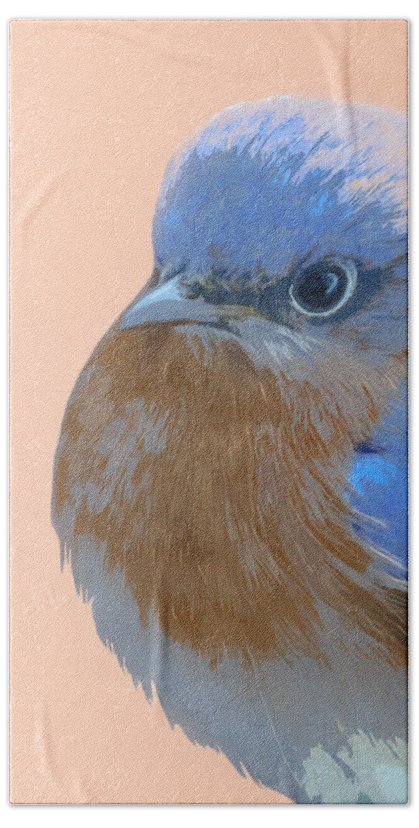 Nature Hand Towel featuring the mixed media Angry Bluebird by Judy Cuddehe