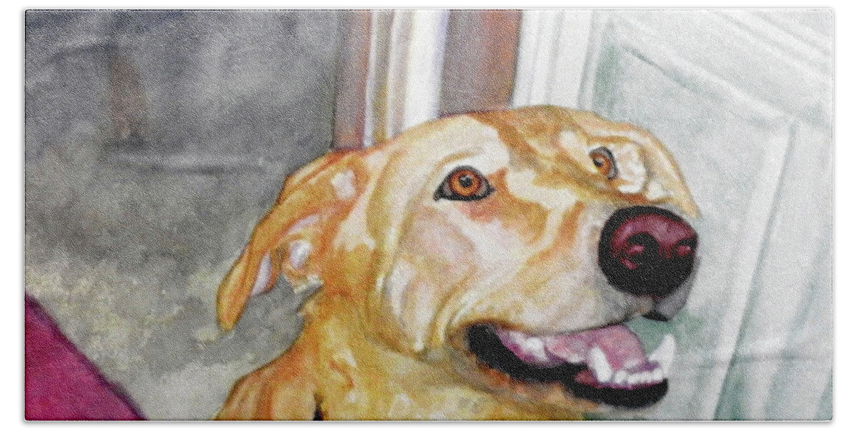 Dog Hand Towel featuring the painting Anna by Barbara F Johnson