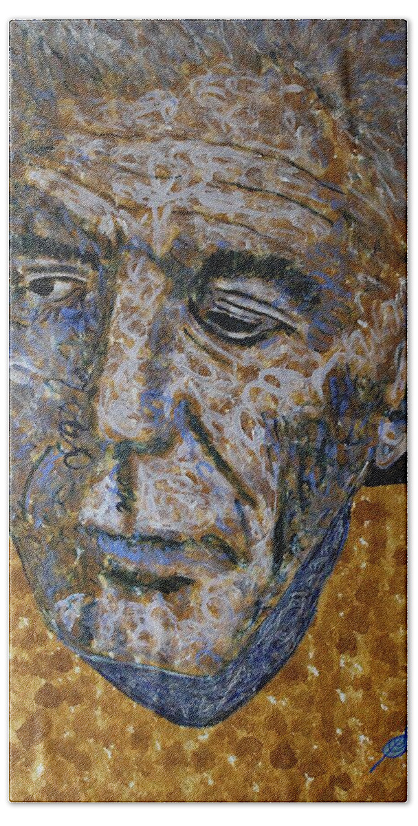 Bourdain Bath Towel featuring the painting Anthony Bourdain original painting by Sol Luckman