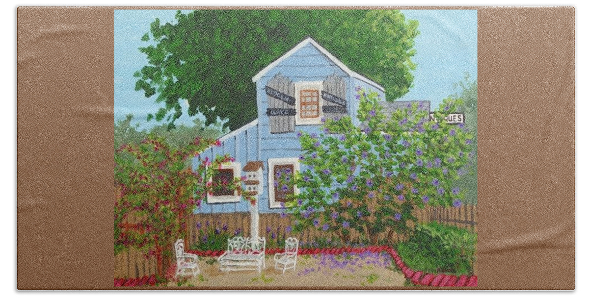 Antique Bath Towel featuring the painting Antique Shop, Cambria CA by Katherine Young-Beck