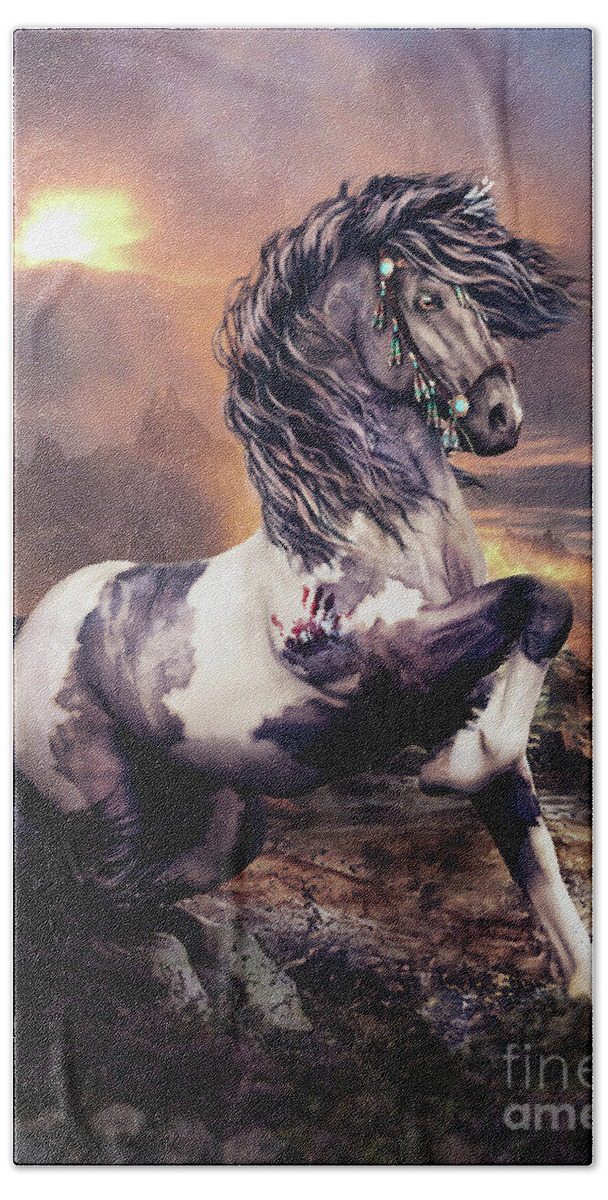 Apache War Horse Hand Towel featuring the digital art Apache War Horse by Shanina Conway