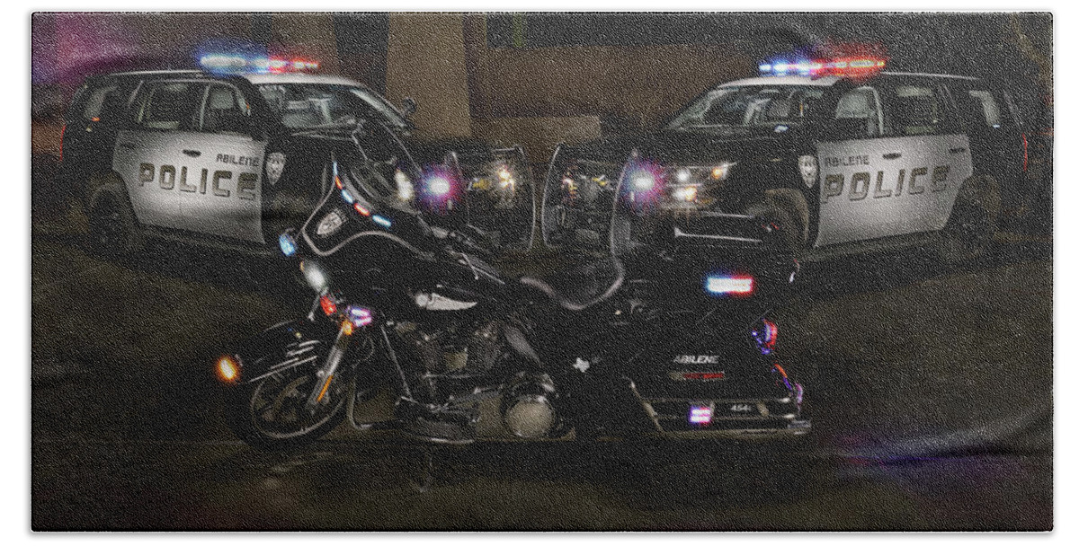 Motorcycle Bath Towel featuring the photograph APD Vehicles by Steve Templeton