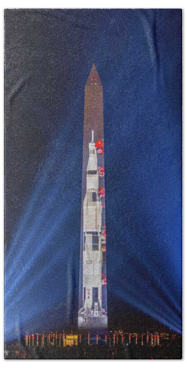 National Mall Hand Towel featuring the photograph Apollo 11 on Washington Monument by SR Green