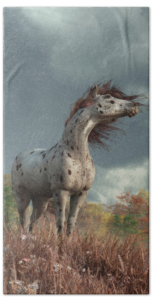 Appaloosa Bath Towel featuring the digital art Appaloosa Horse in Autumn by Daniel Eskridge