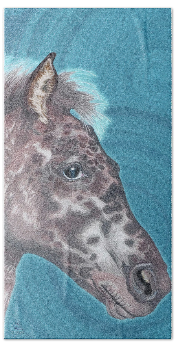 Spotted Horse Bath Towel featuring the drawing Appaloosa Horse Portrait by Equus Artisan