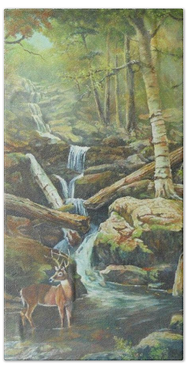 Waterfalls Bath Towel featuring the painting Applachia by ML McCormick