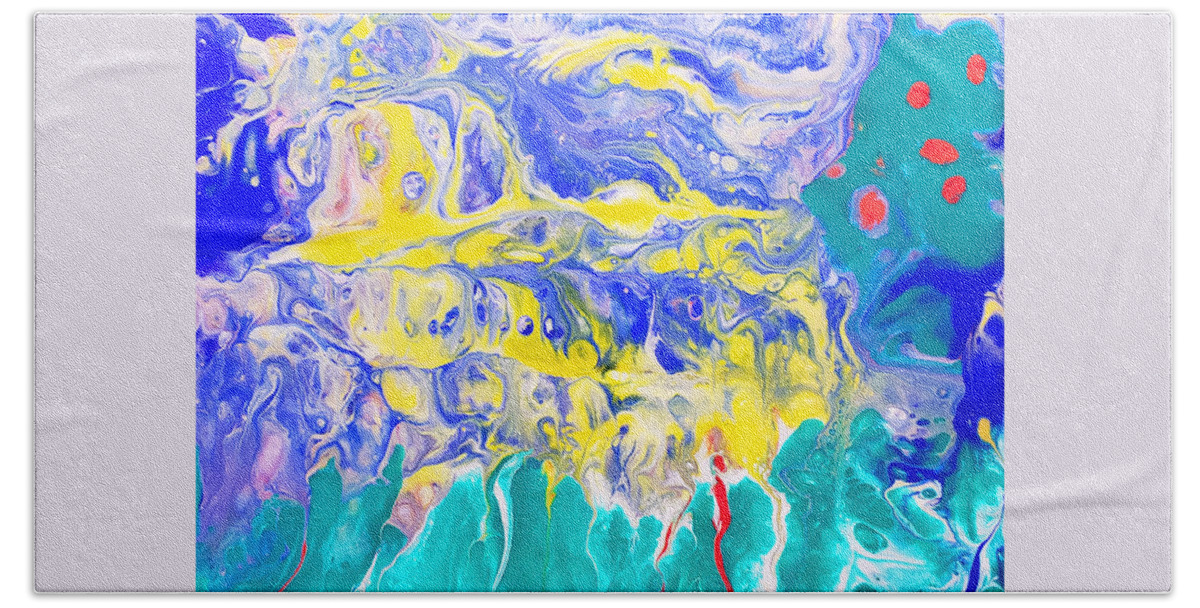 Abstract Hand Towel featuring the painting Apple Beach by Christine Bolden
