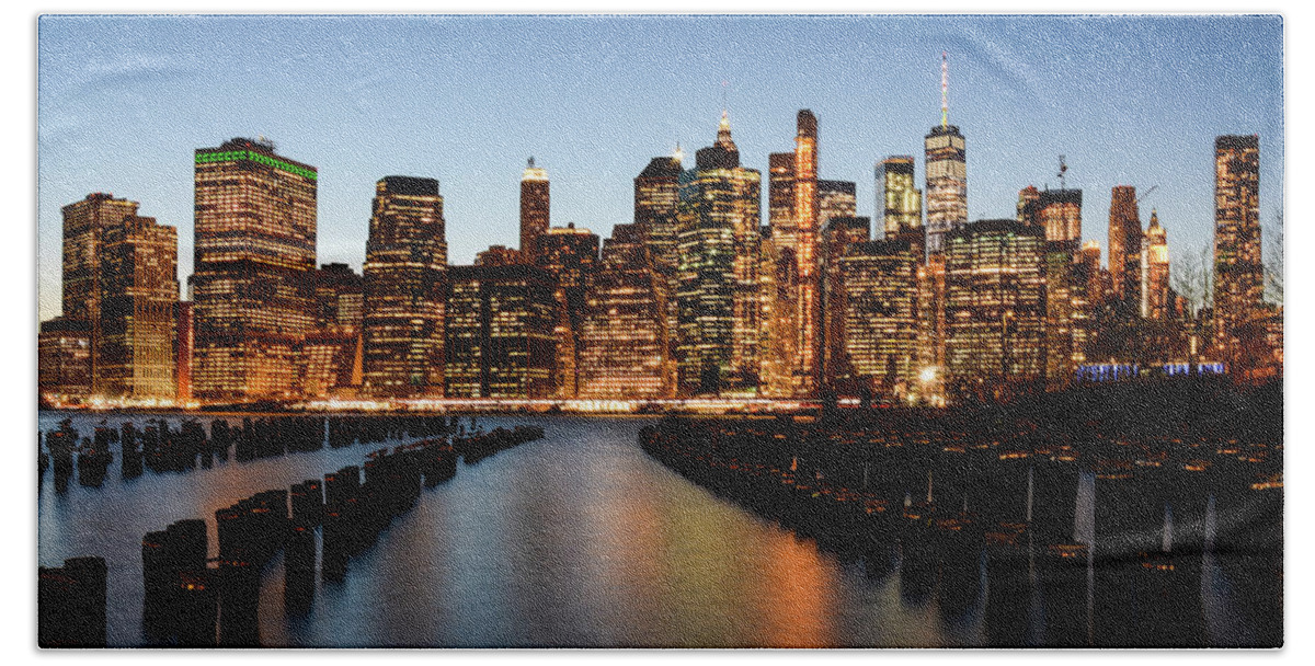 New York Bath Towel featuring the photograph Apple Empire - Lower Manhattan Skyline. New York City by Earth And Spirit