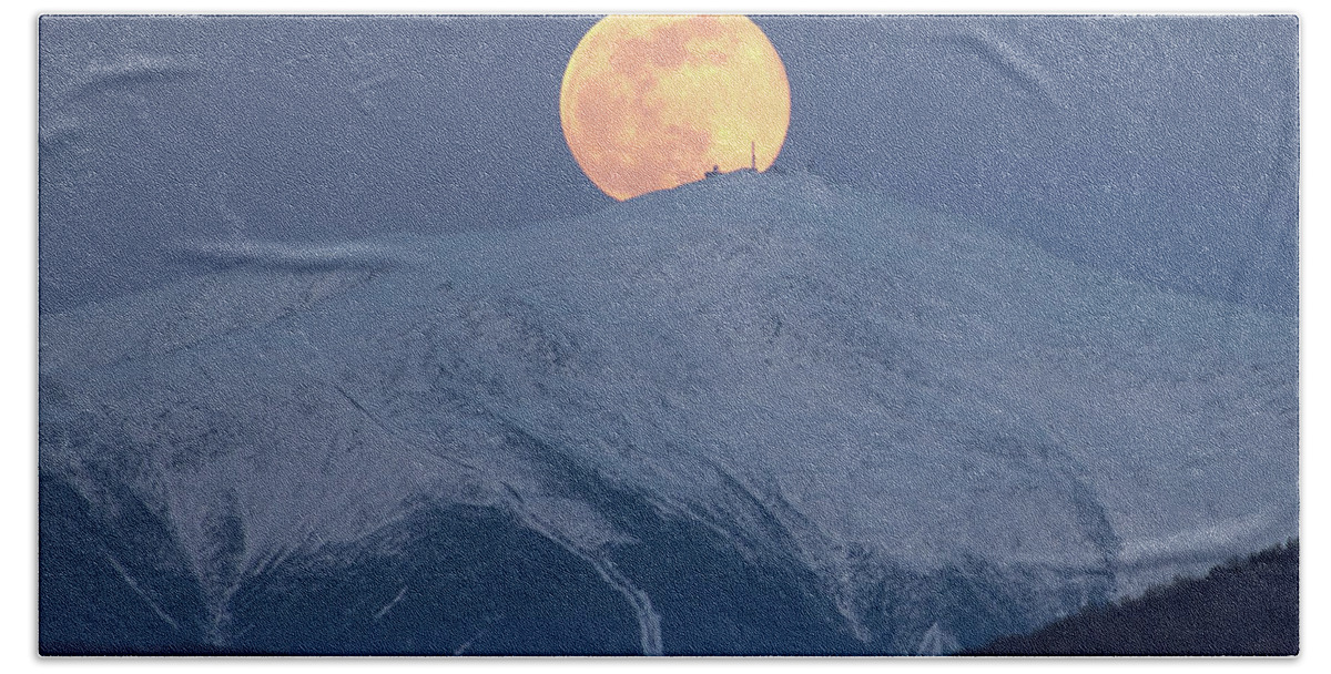 April Hand Towel featuring the photograph April Supermoon over Washington by White Mountain Images
