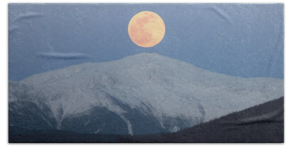 April Hand Towel featuring the photograph April Supermoon over Washington Panorama by White Mountain Images