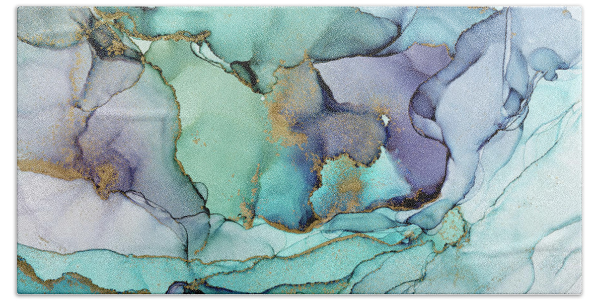 Aquamarine Bath Sheet featuring the painting Aquamarine Teal Waves by Olga Shvartsur