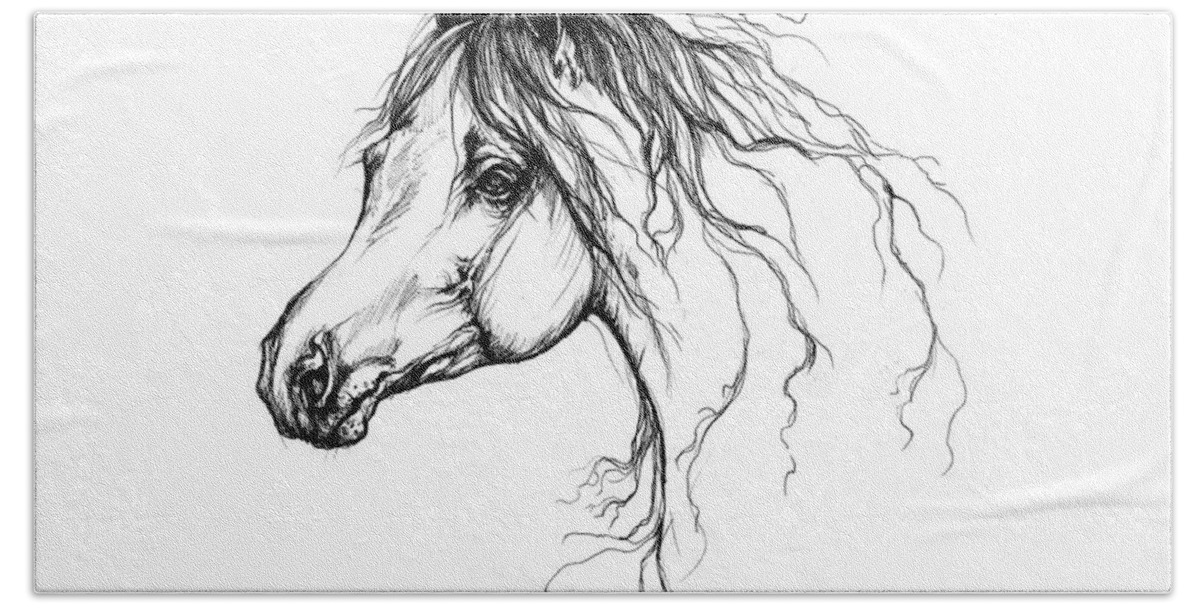 Horse Hand Towel featuring the drawing Arabian Horse Drawing 37 by Ang El