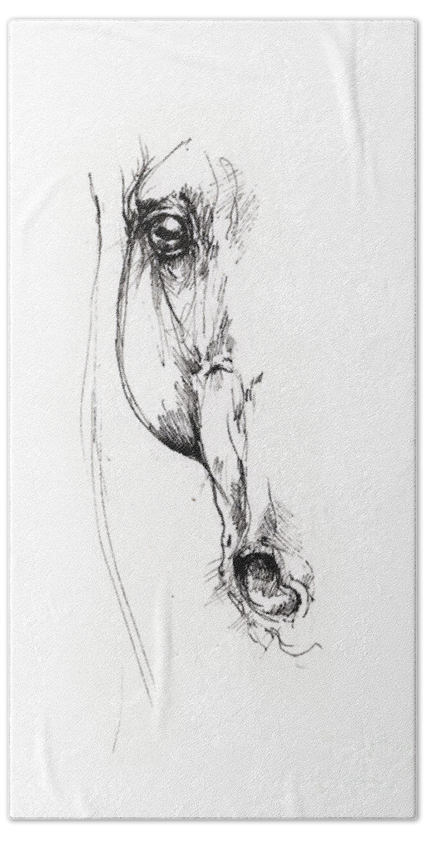 Horse Bath Towel featuring the drawing Arabian horse sketch 2014 05 24 d by Ang El