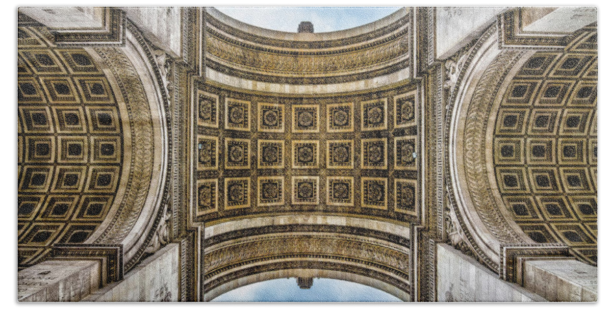 Arc De Triomphe Bath Towel featuring the photograph Arc de Triomphe in Paris France Seen from Below by Alexios Ntounas