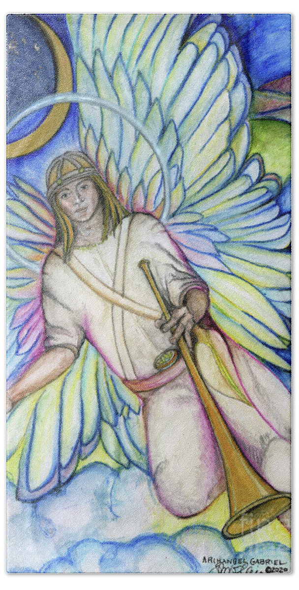 Archangel Bath Towel featuring the painting Archangel Gabriel by Jo Thomas Blaine