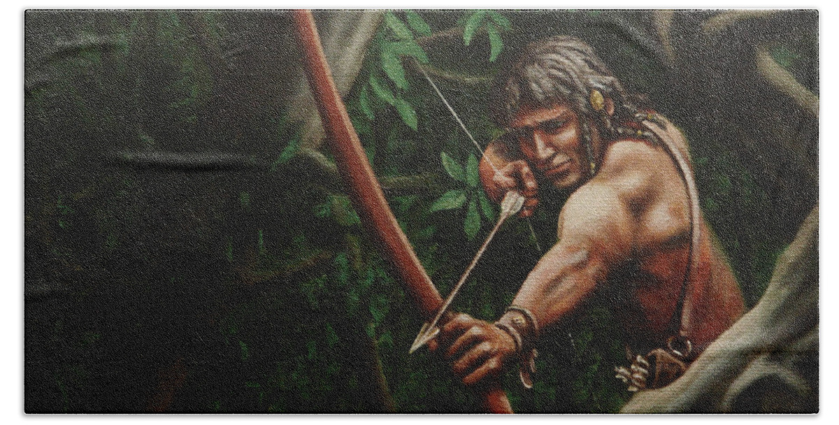 Archer Hand Towel featuring the painting Archer by Ken Kvamme