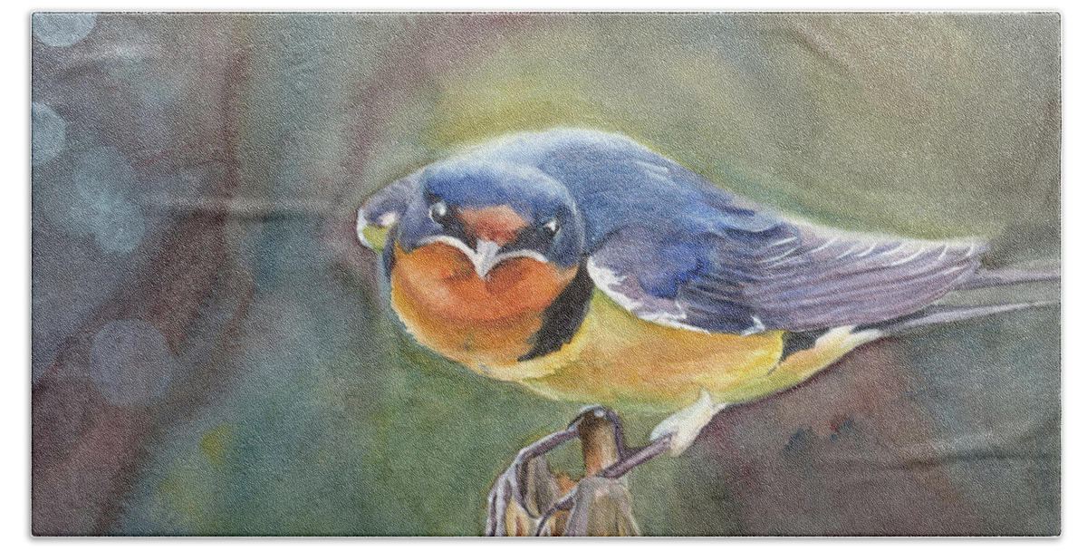 Barn Swallow Bath Towel featuring the painting Are you looking at me? by Vicki B Littell