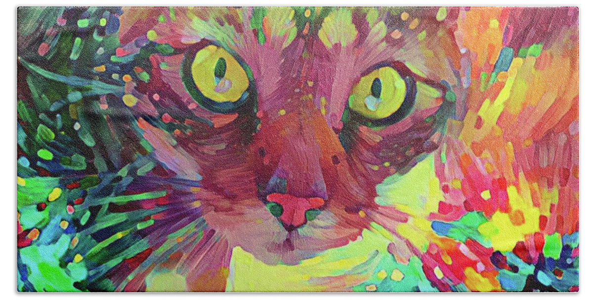 Colorful Cat Bath Towel featuring the digital art Are You Talking To Me by Peggy Collins