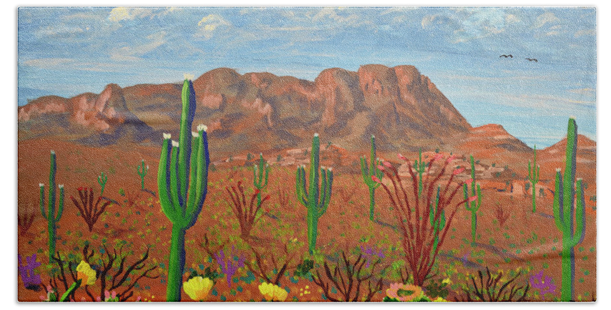Arizona Bath Towel featuring the painting Arizona Spring by Chance Kafka
