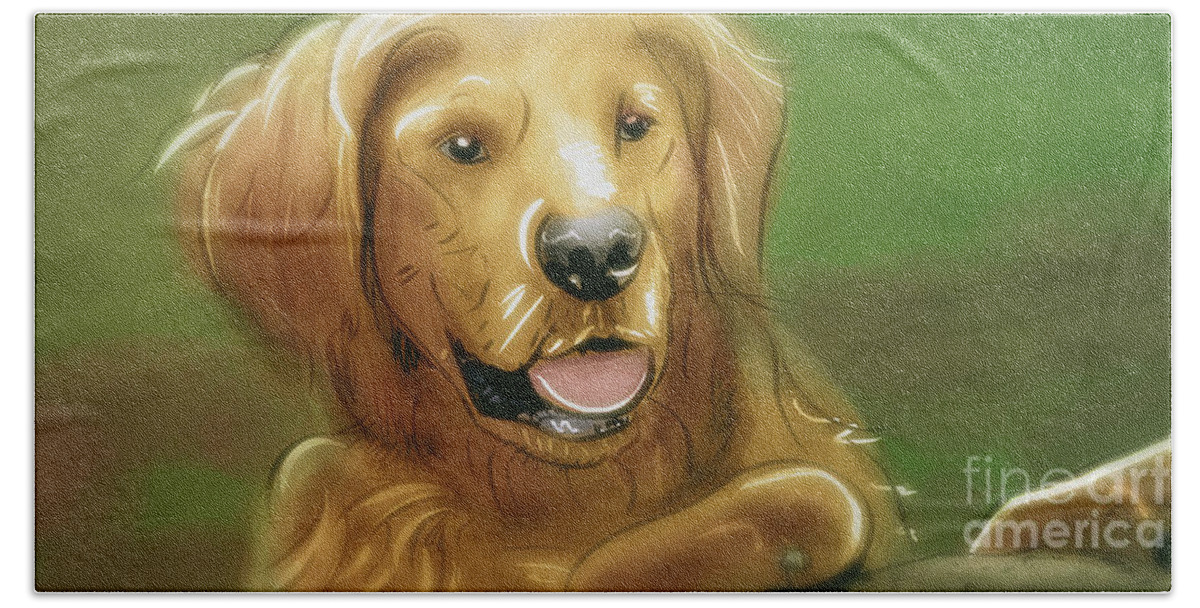 Dogs Bath Towel featuring the digital art Art - A Golden Friend by Matthias Zegveld