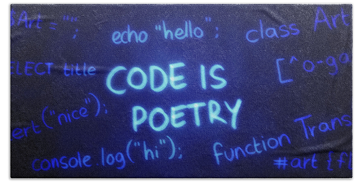 Coding Bath Towel featuring the digital art Art - Code Is Poetry by Matthias Zegveld