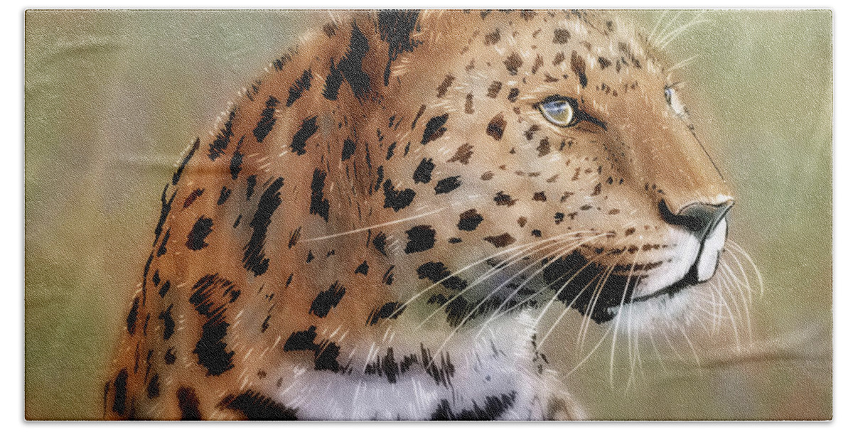 Leopard Bath Towel featuring the digital art Art - Impression of the Leopard by Matthias Zegveld