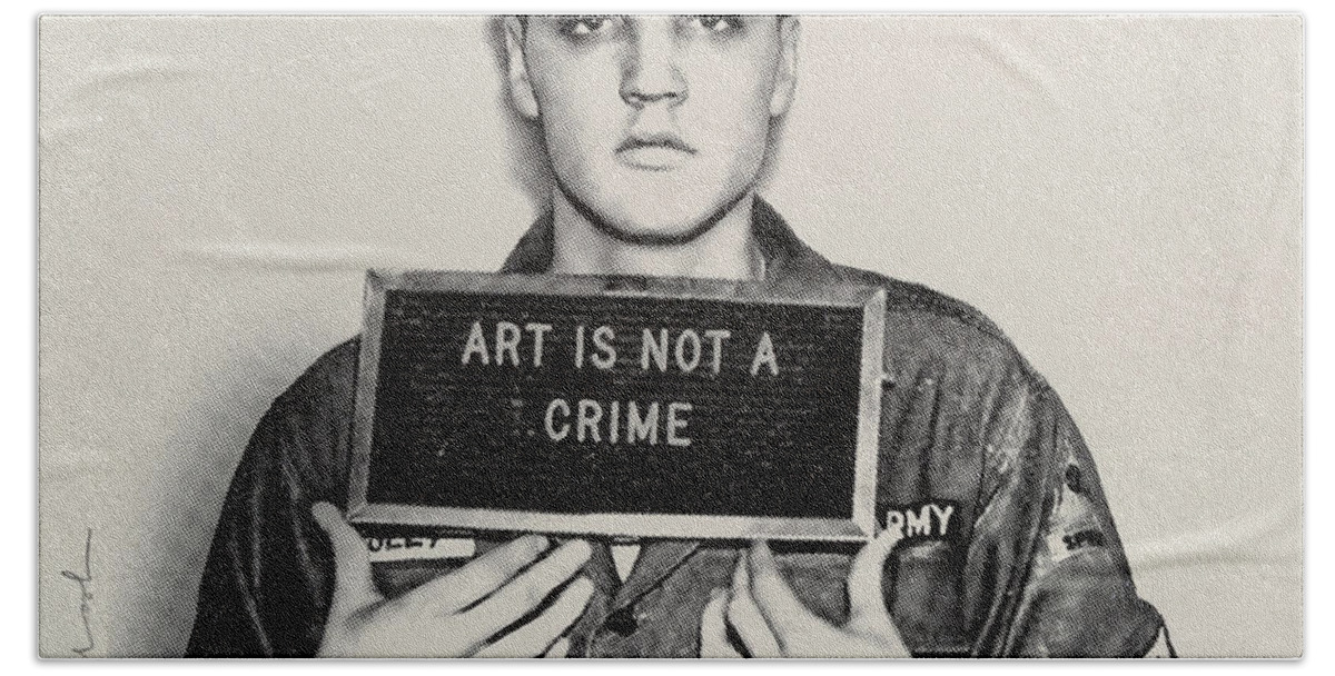 Police Lineup Hand Towel featuring the photograph Art is not a crime Elvis by My Banksy