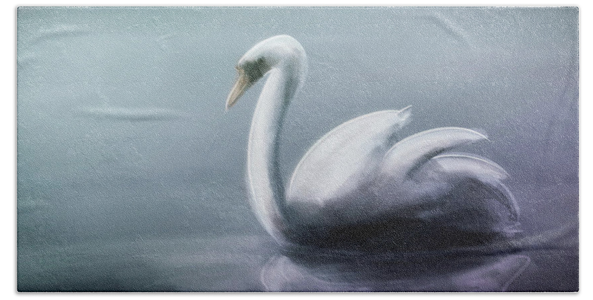 Swan Bath Towel featuring the digital art Art - The Swan by Matthias Zegveld