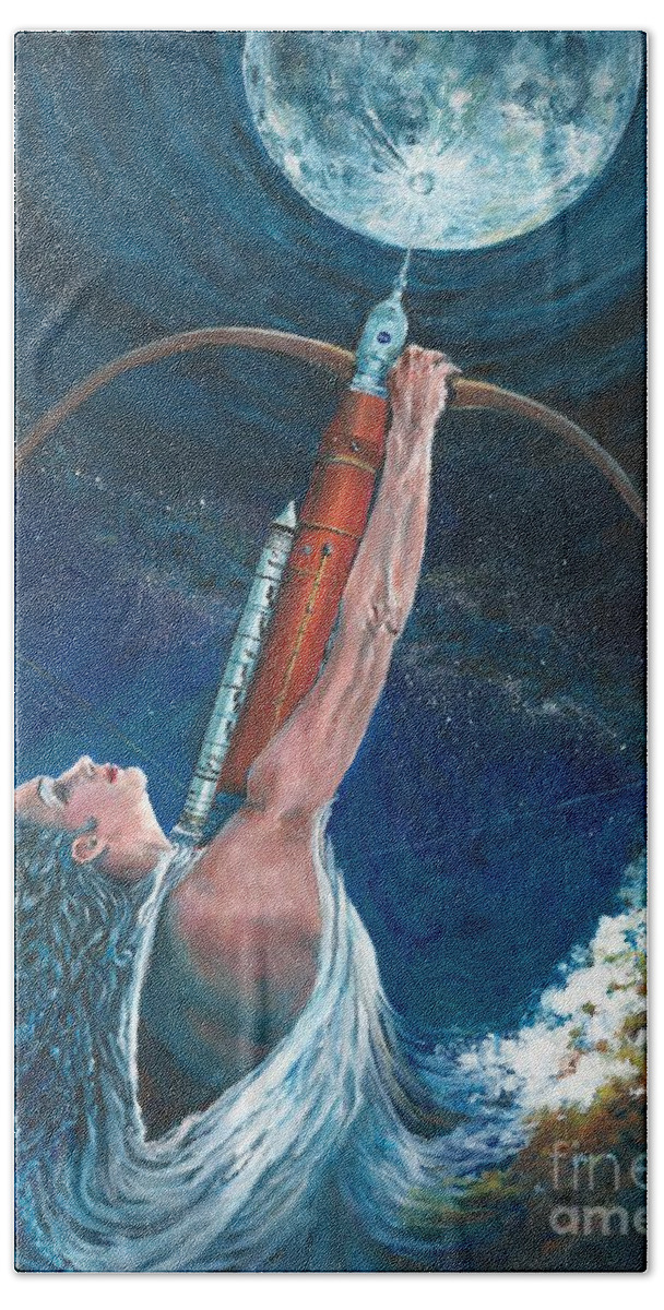 Artemis Hand Towel featuring the painting Artemis by Merana Cadorette