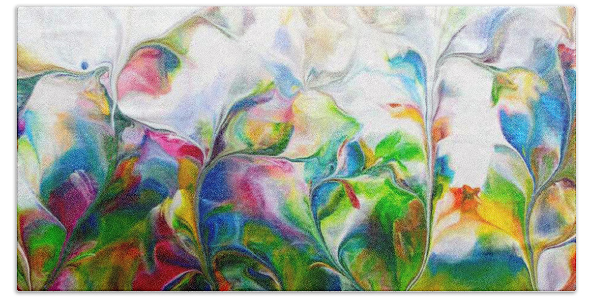 Colorful Abstract Nature Acrylic Bath Towel featuring the painting Artist Garden by Deborah Erlandson