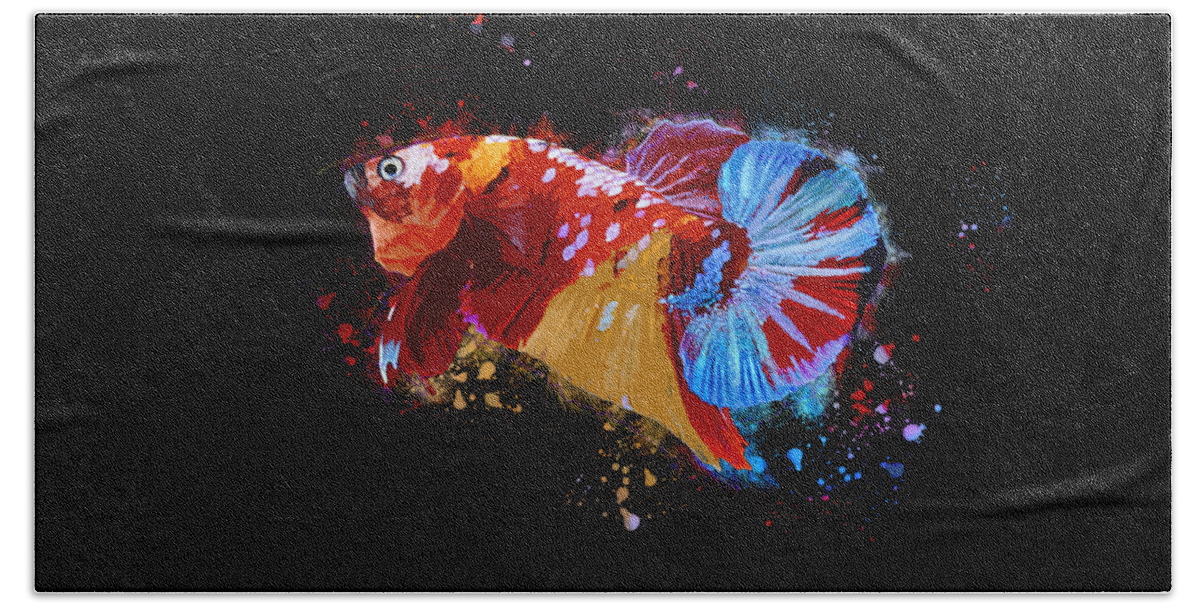 Artistic Hand Towel featuring the digital art Artistic Nemo Multicolor Betta Fish by Sambel Pedes
