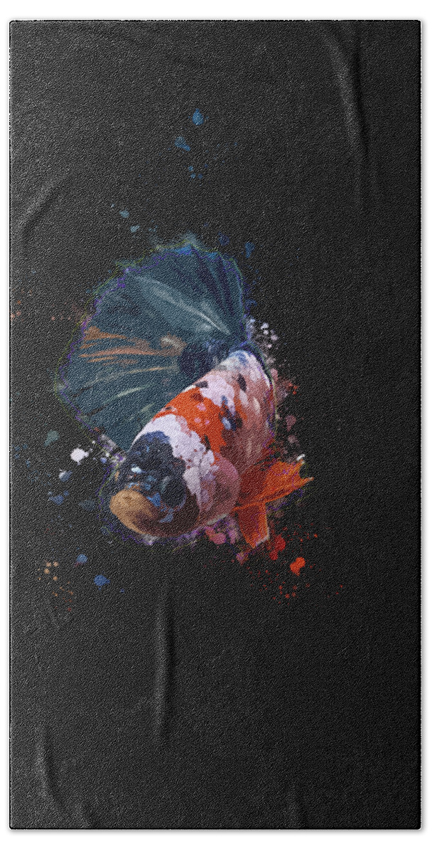 Artistic Bath Towel featuring the digital art Artistic Orange Base Multicolor Betta Fish by Sambel Pedes