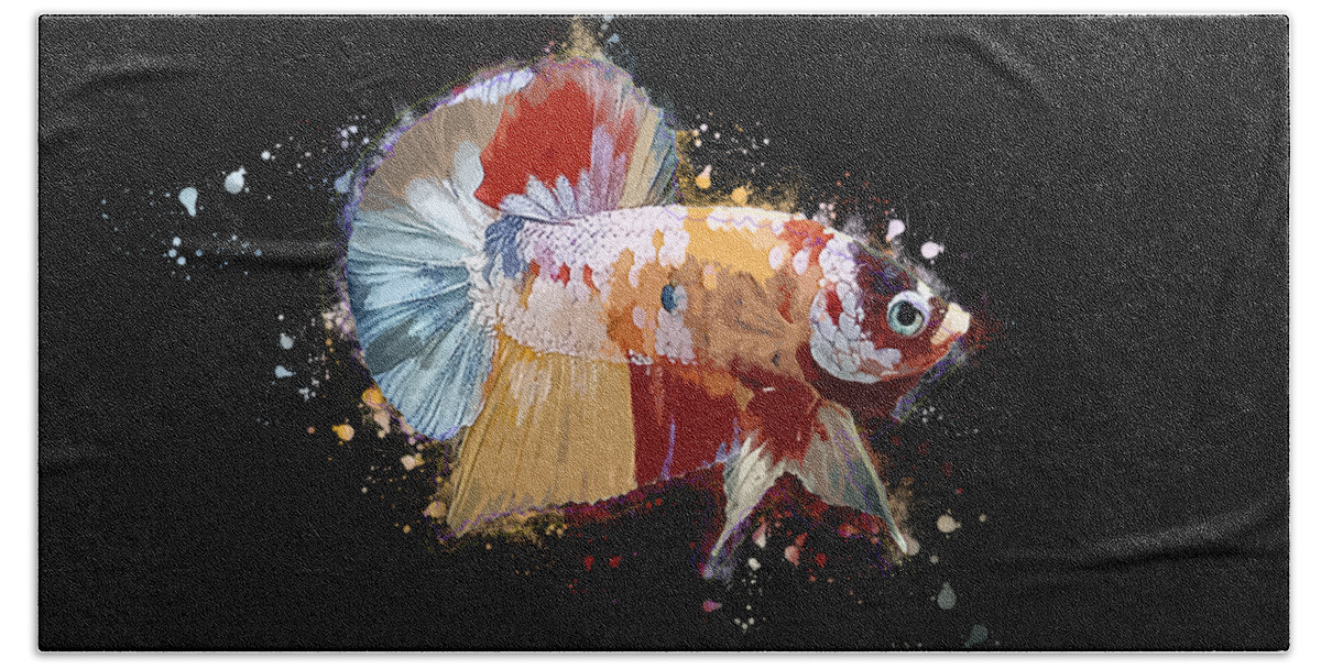 Artistic Bath Towel featuring the digital art Artistic Yellow Base Betta Fish by Sambel Pedes