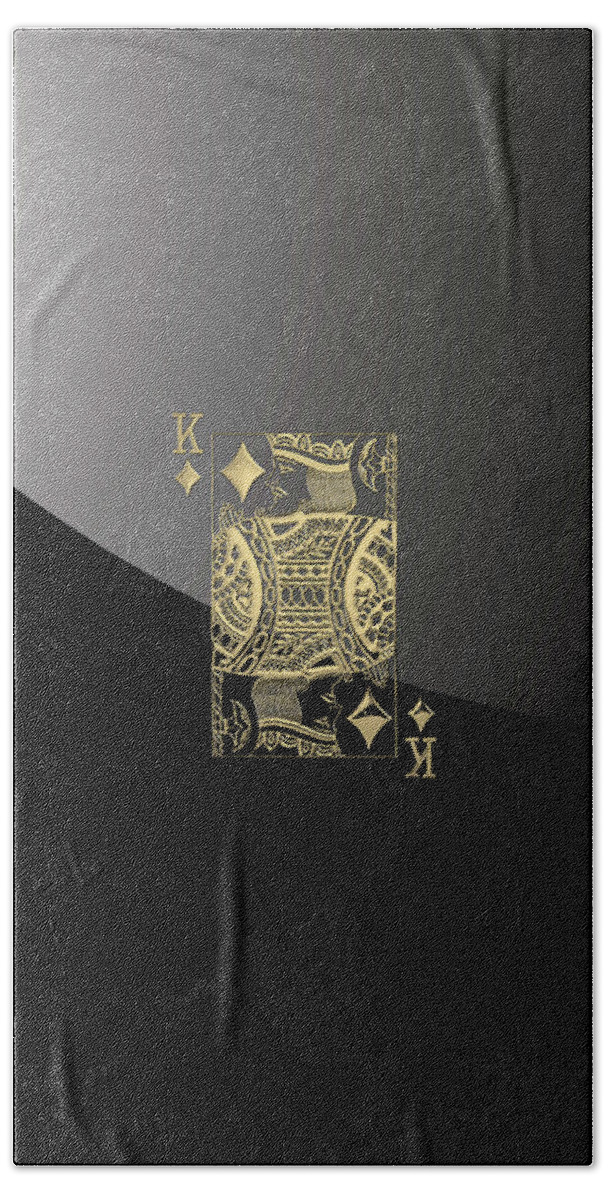 'gamble' Collection By Serge Averbukh Bath Towel featuring the digital art King of Diamonds in Gold on Black by Serge Averbukh