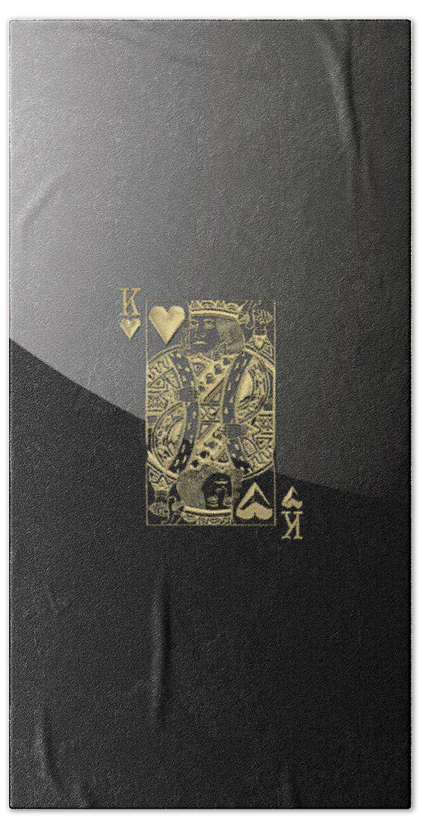 'gamble' Collection By Serge Averbukh Bath Towel featuring the digital art King of Hearts in Gold on Black by Serge Averbukh