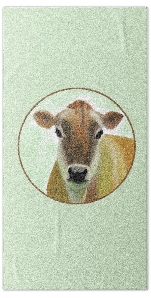 Jersey Hand Towel featuring the painting The Pretty Jersey Cow Portrait by Barefoot Bodeez Art