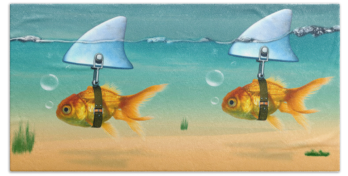 Goldfish Bath Towel featuring the digital art Gold Fish by Mark Ashkenazi