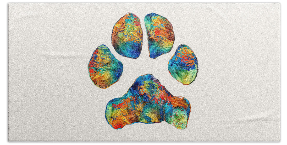 Paw Hand Towel featuring the painting Colorful Dog Paw Print by Sharon Cummings by Sharon Cummings